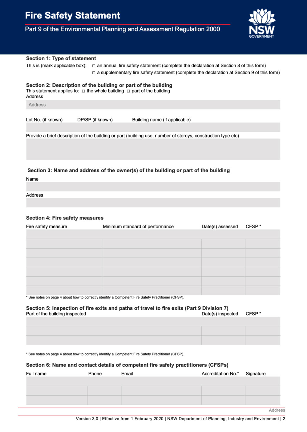 Annual Fire Safety Statement (AFSS) Example